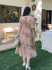 Picture of Women's Plus Size Dress – Floral, Puff Sleeves, Square Neckline