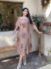 Picture of Women's Plus Size Dress – Floral, Puff Sleeves, Square Neckline
