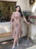 Picture of Women's Plus Size Dress – Floral, Puff Sleeves, Square Neckline