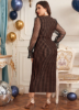 Picture of Women's Elegant Plus Size Evening Dress – Houndstooth Pattern, Mesh Long Sleeves