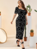 Picture of Women's Elegant Plus Size  Dress – Heart Neckline, Puff Sleeves, Side Slit
