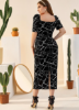Picture of Women's Elegant Plus Size  Dress – Heart Neckline, Puff Sleeves, Side Slit