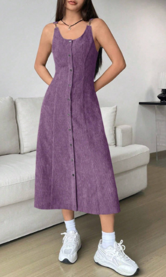 Picture of Women’s Solid Sleeveless Dress – Button Front, Ruched Waist