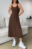 Picture of Women’s Solid Sleeveless Dress – Button Front, Ruched Waist