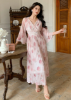 Picture of Women’s Midi Dress – Floral Print, Pleated Design, V-neck