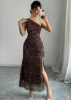 Picture of Women’s off-shoulder Elegant Dress – Leopard Mesh, High Slit