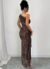 Picture of Women’s off-shoulder Elegant Dress – Leopard Mesh, High Slit