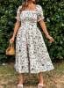 Picture of Women’s Plus Size Floral Midi Dress – Waist Tie, Short Sleeve, Ruffle Hem