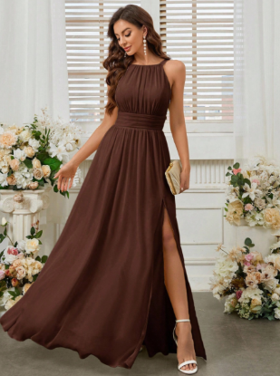 Picture of Women's Backless Bridesmaid Dress – High Waist Slit