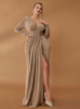 Picture of Women’s Elegant Plus Size Mermaid Hem Dress – Deep V-Neck, High Stretch, slit