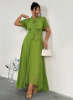 Picture of Women’s Summer Plus Size Dress – Solid color, Tie Neck, Short Sleeves