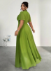 Picture of Women’s Summer Plus Size Dress – Solid color, Tie Neck, Short Sleeves