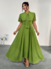 Picture of Women’s Summer Plus Size Dress – Solid color, Tie Neck, Short Sleeves