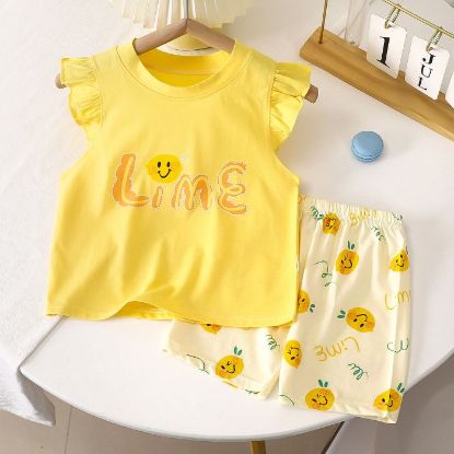 Picture of Cute summer yellow short sleeved shorts set for girls