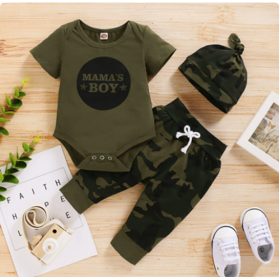 Picture of Baby Boys’ Camo Print Hat, Top & Pants – 3Pcs Set