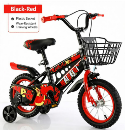 Picture of 3–8-Year-Old Children’s Pedal Bicycle – Plastic Steel Style with Training Wheels, Front Basket, Thick Wear-Resistant Tires & Full Chain Guard