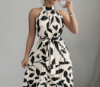 Picture of Summer Women’s Elegant Dress – Neck Tie, Cinched Waist, Floral Print, Pleated Long Style with Large Hem