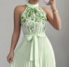 Picture of Summer Women’s Elegant Dress – Neck Tie, Cinched Waist, Floral Print, Pleated Long Style with Large Hem