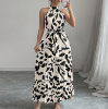 Picture of Summer Women’s Elegant Dress – Neck Tie, Cinched Waist, Floral Print, Pleated Long Style with Large Hem