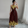 Picture of Summer Women’s Elegant Dress – Neck Tie, Cinched Waist, Floral Print, Pleated Long Style with Large Hem