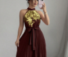 Picture of Summer Women’s Elegant Dress – Neck Tie, Cinched Waist, Floral Print, Pleated Long Style with Large Hem