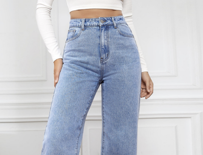 Picture of Women’s Spring & Summer Jeans – Loose High-Waisted Washed Denim, Long, Fashionable & Versatile Slimming Fit