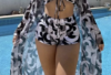 Picture of Women’s Bikini Three-Piece Set – Digital Print, Outer Cover + Flat Leg Pants + Swimsuit