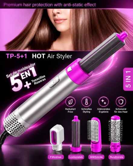 Picture of Curling Iron – 5-in-1 Hot Air Comb, Hair Dryer, Curling Iron, Straightening Comb & Automatic Hair Suction